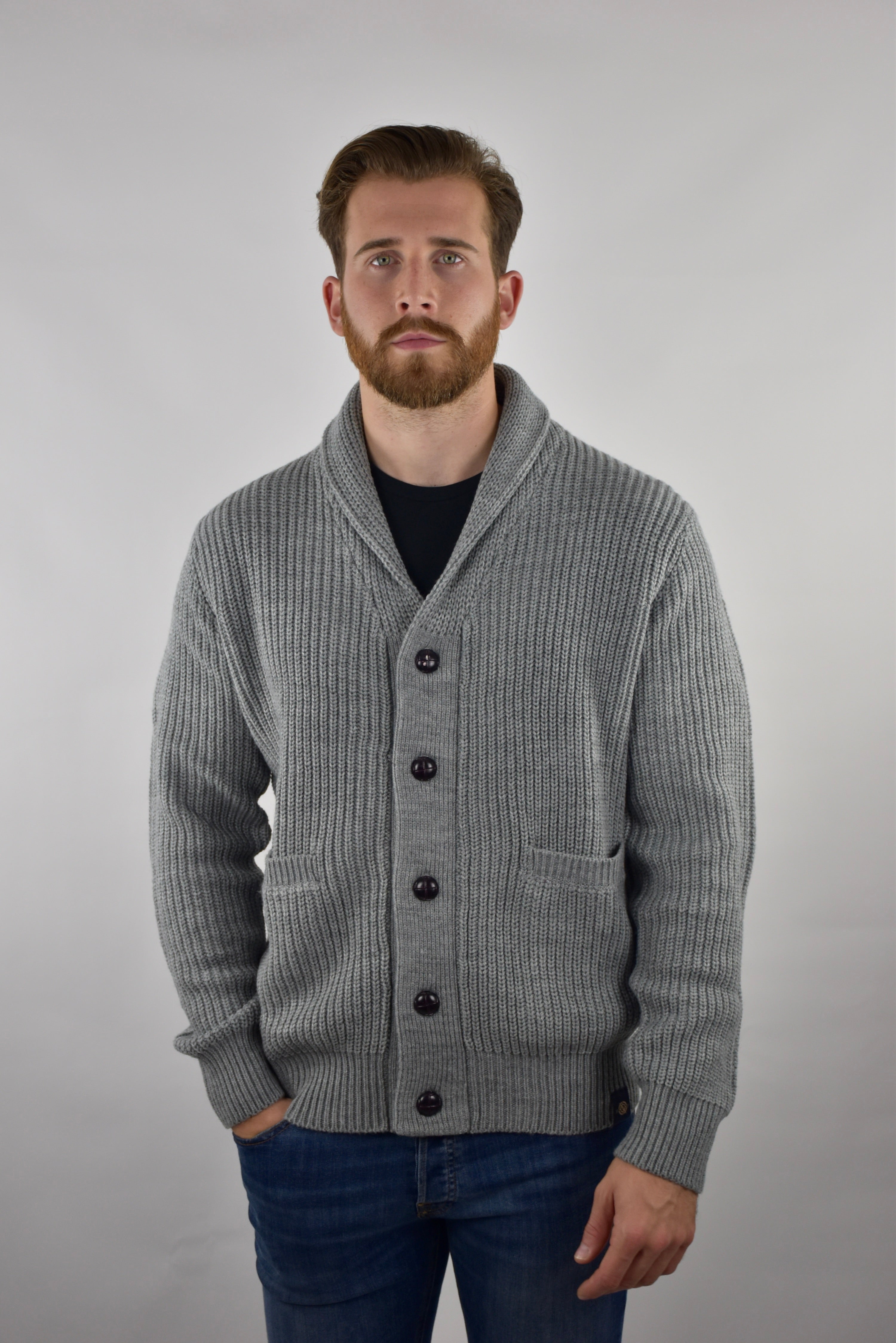 Men's grey shawl collar cardigan sale