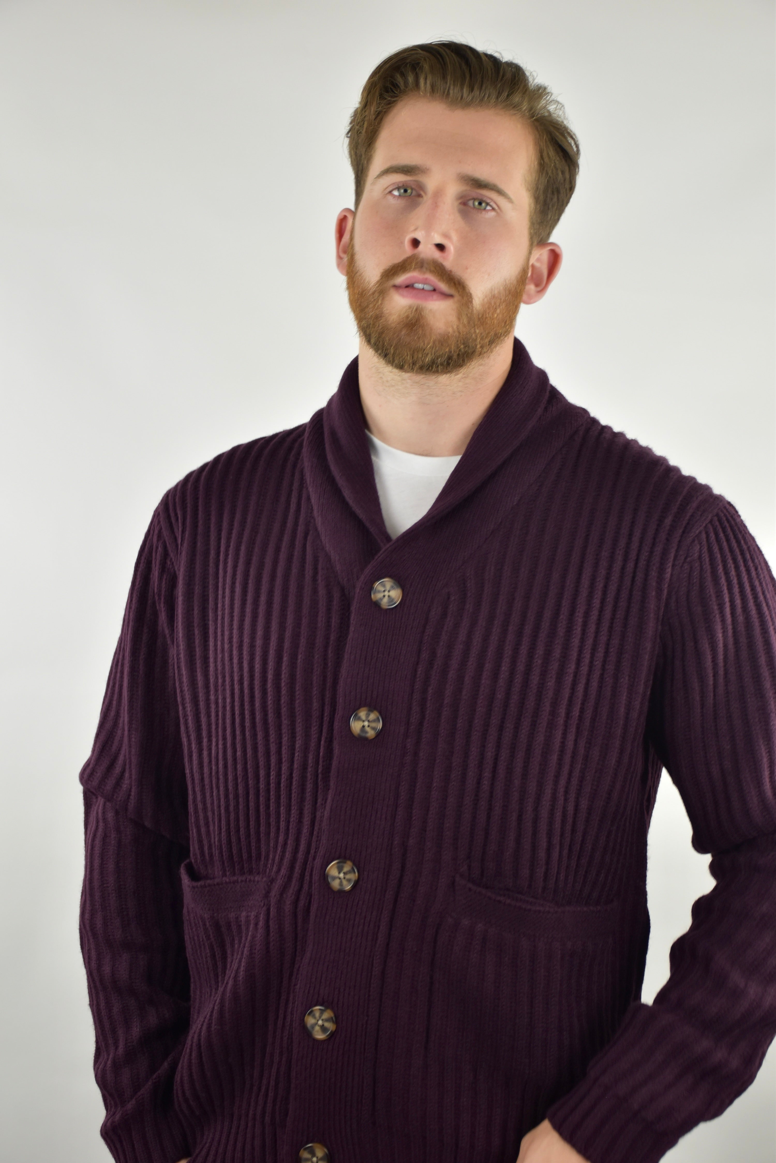 Men's burgundy on sale shawl collar cardigan