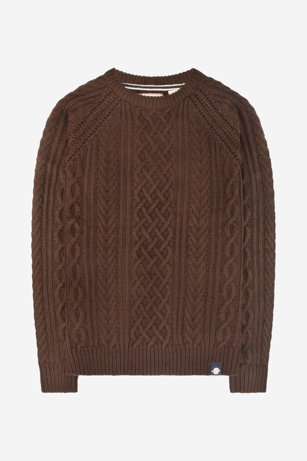 Humble Pioneer - Men's Dark Brown Fisherman Cable Knit Jumper