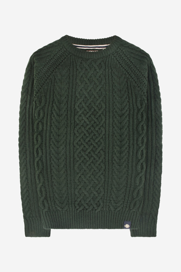 Humble Pioneer - Men's Dark Olive Fisherman Cable Knit Jumper