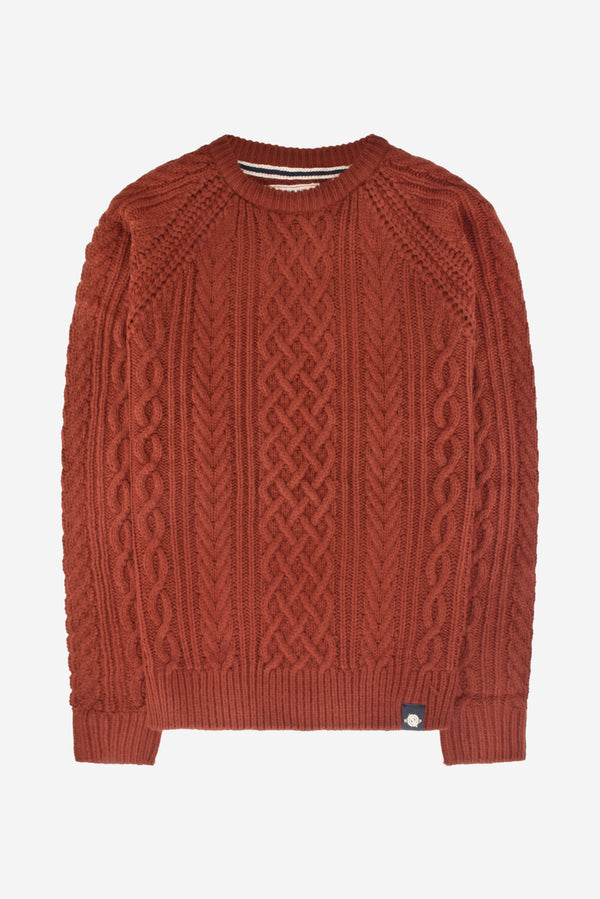 Humble Pioneer - Men's Rust Fisherman Cable Knit Jumper