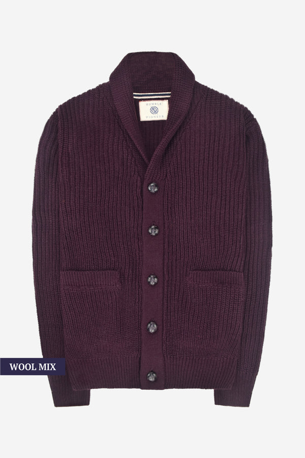 Humble Pioneer - Men's Burgundy Wool Shawl Cardigan