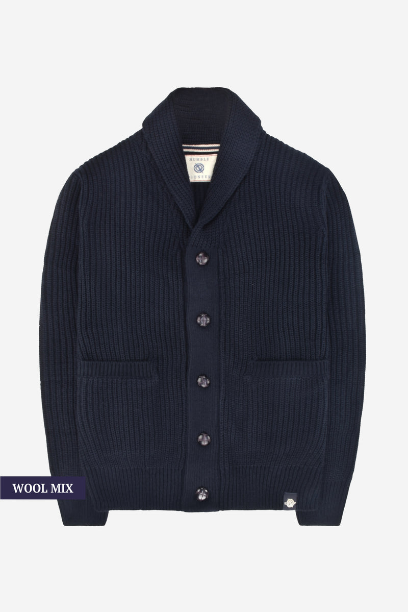 Humble Pioneer - Men's Navy Wool Shawl Cardigan