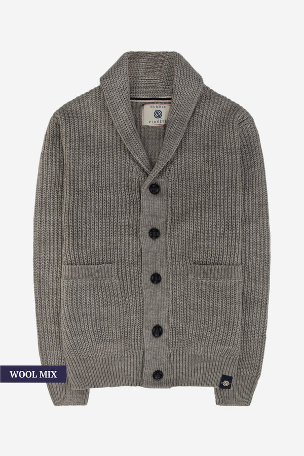 Humble Pioneer - Men's Stone Melange Wool Shawl Cardigan