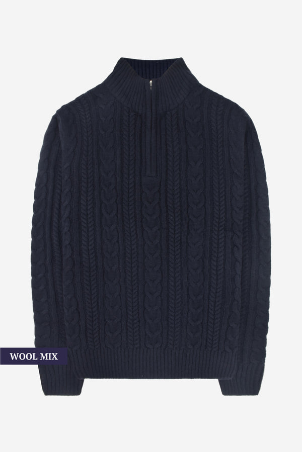 Humble Pioneer - Navy Cable Wool Half Zip