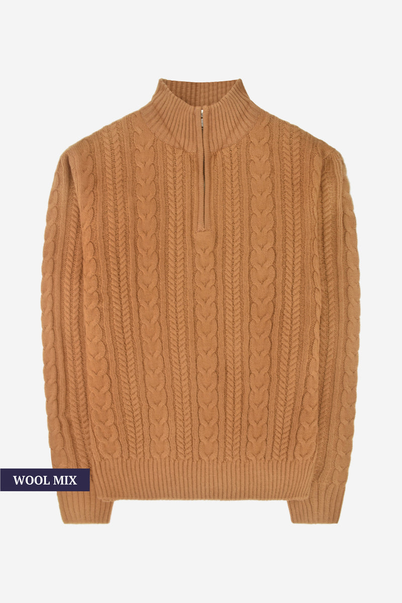 Humble Pioneer - Tan Cable Wool Half Zip