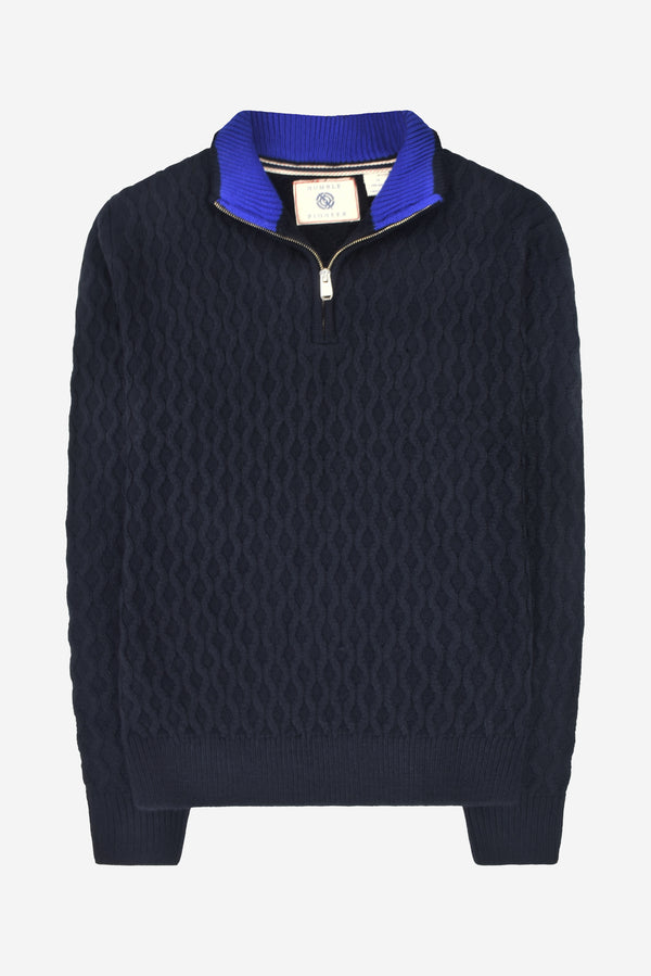 Humble Pioneer - Men's Navy All Over Cable Half Zip Jumper