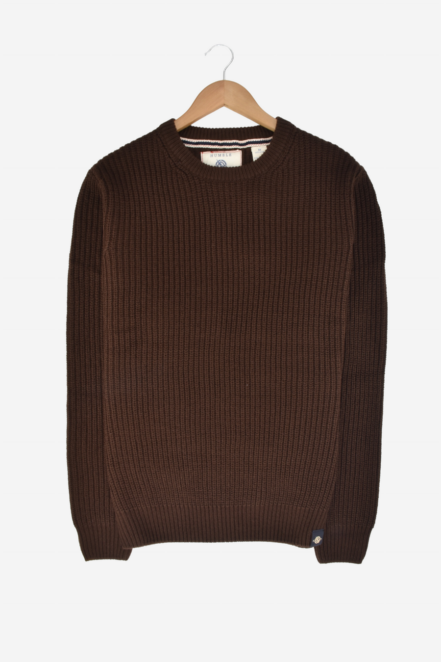 Mens Half Cardigan Stitch Dark Brown Basic Daily Crewneck