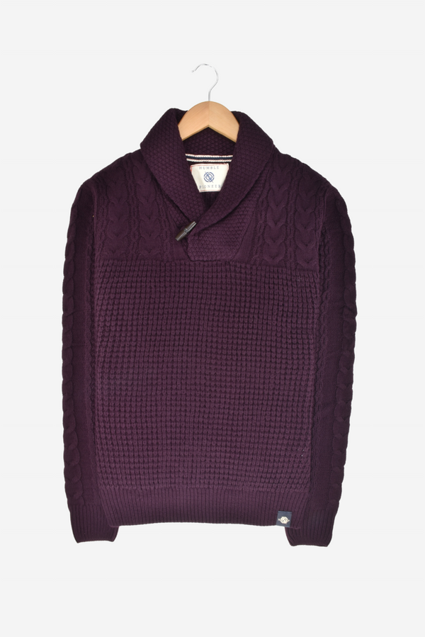 Humble Pioneer - Men's Burgundy Shawl Cable Mix Jumper