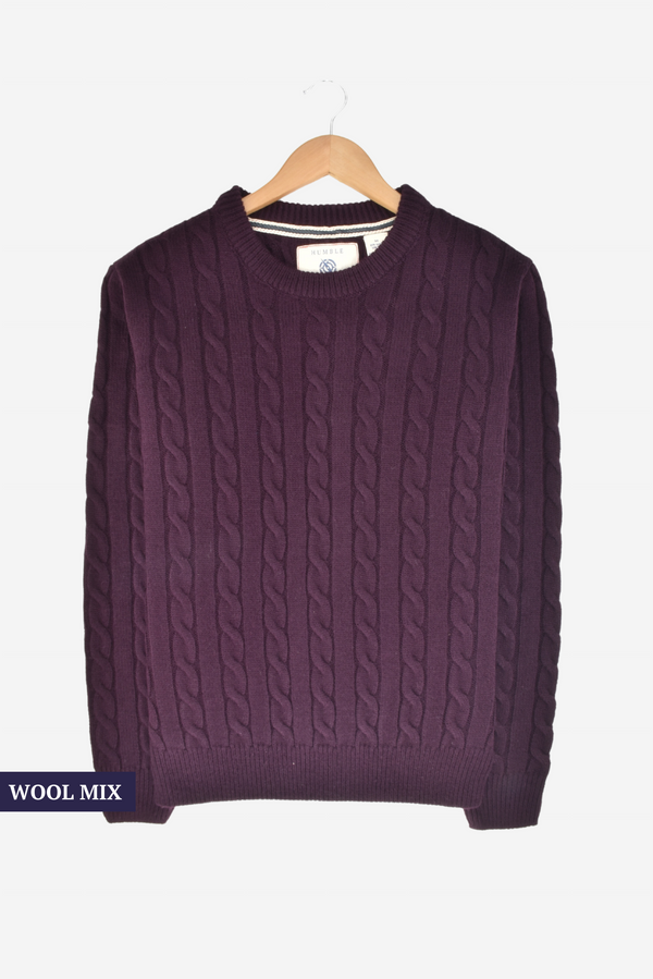 Humble Pioneer - Men's Burgundy Cable Wool Crew Neck