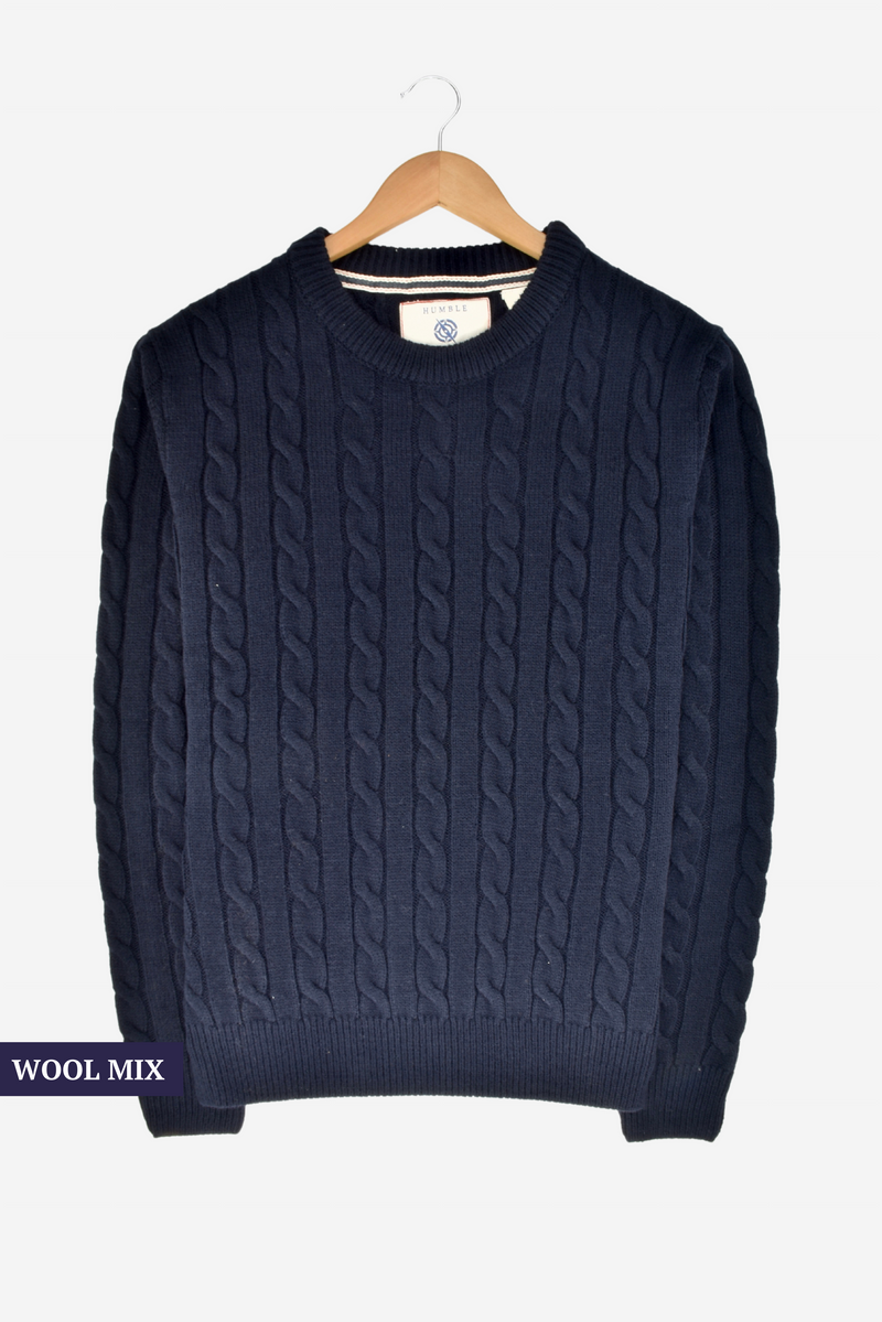 Humble Pioneer - Men's Navy Cable Wool Crew Neck