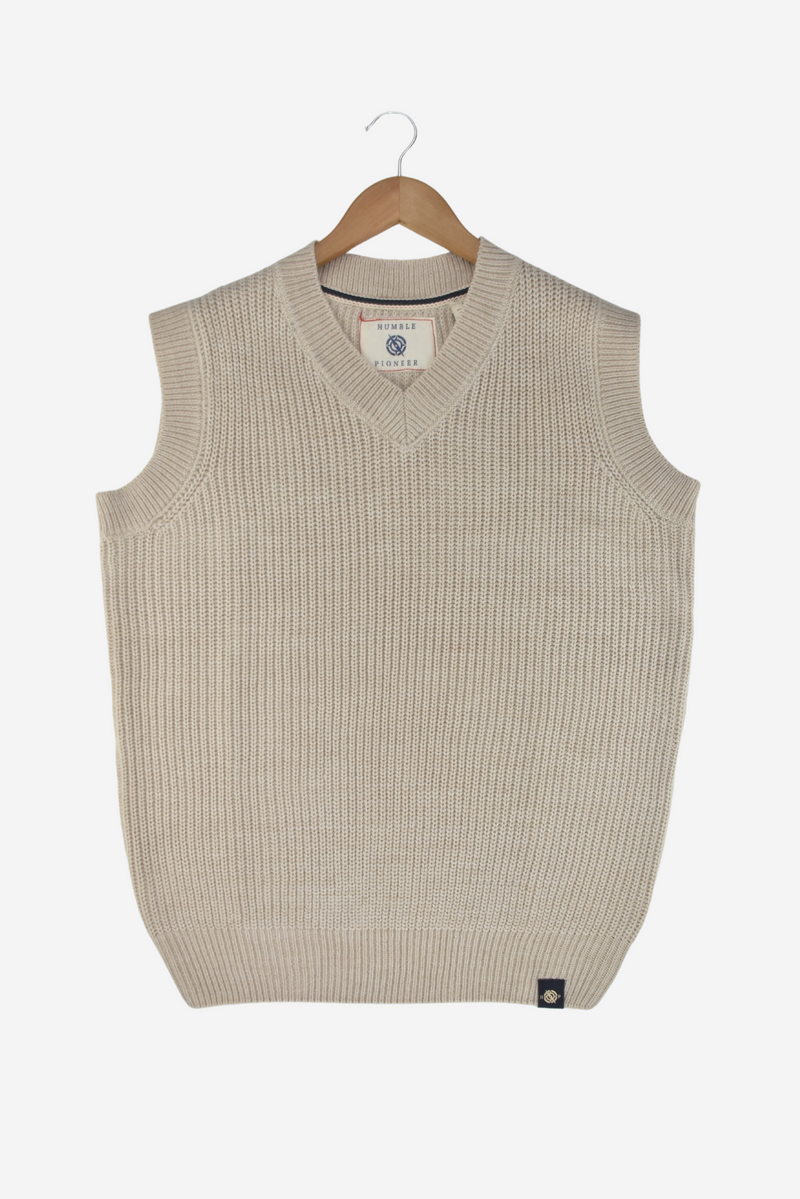 Humble Pioneer - Men's Oatmeal Half Cardigan Stitch Vest