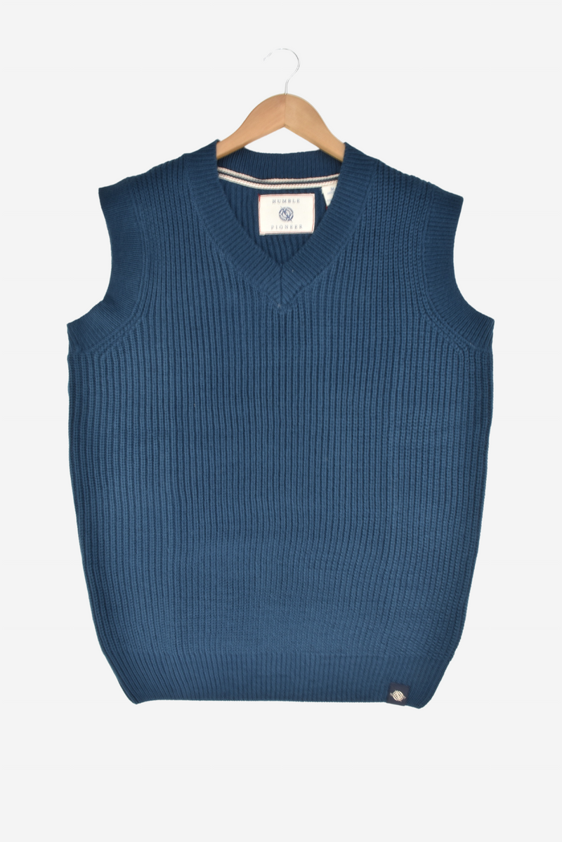 Humble Pioneer - Men's Midnight Blue Half Cardigan Stitch Vest