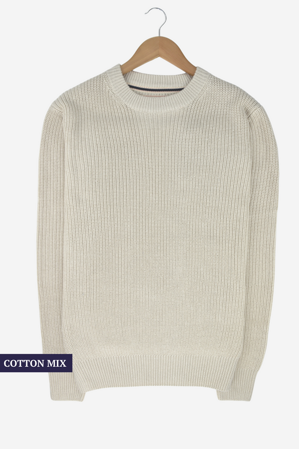 Humble Pioneer - Mens Oatmeal Fisherman Rib Cotton Mix Crewneck