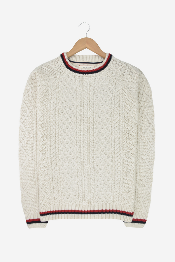 Humble Pioneer - Men's Ecru Cable Tipping Crew Neck