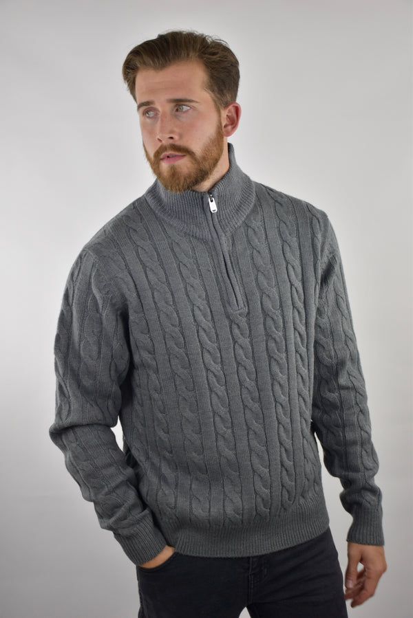 Humble Pioneer - Men's Mid Charcoal Straight Cable Wool Half Zip