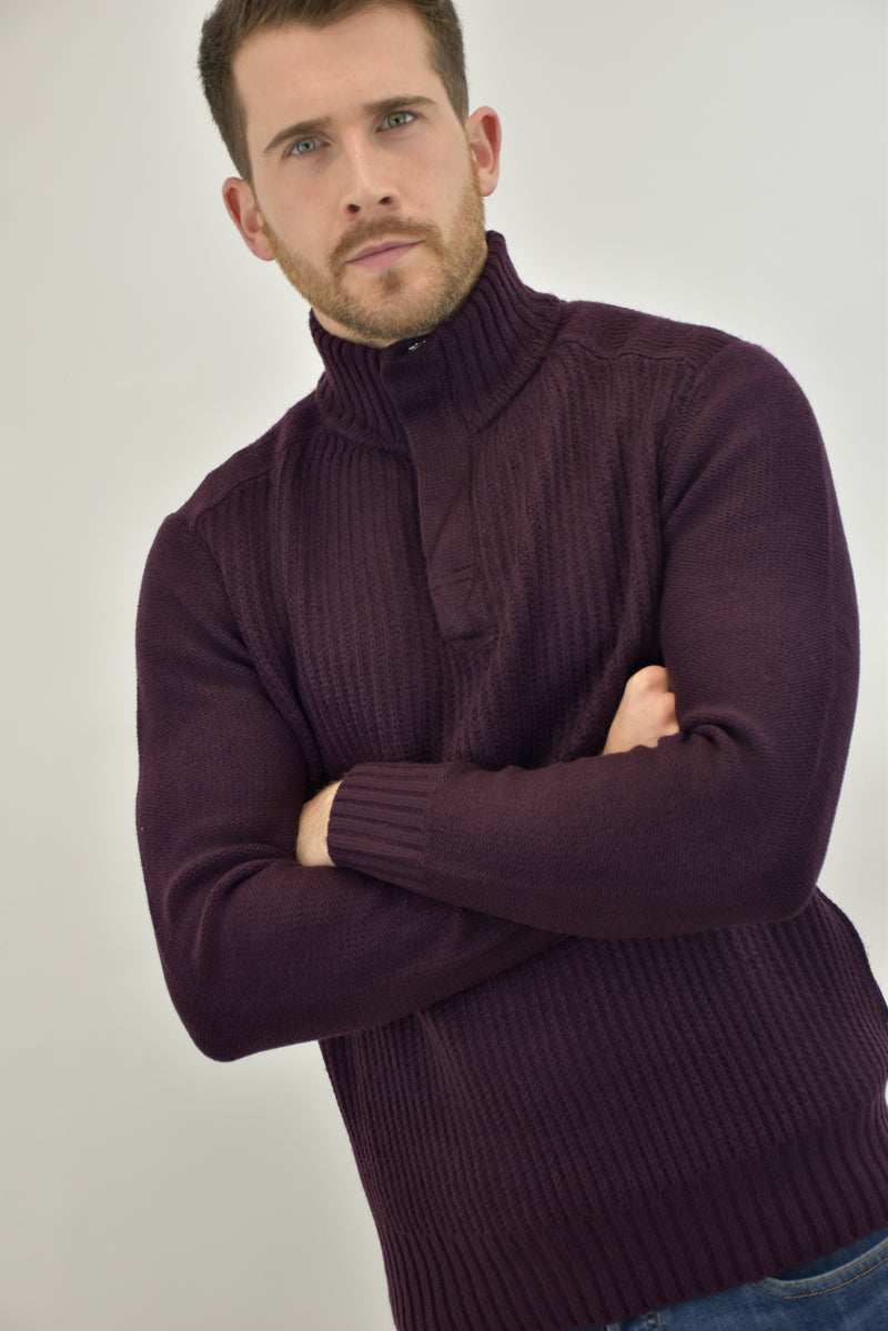 Humble Pioneer - Men's Burgundy Ribbed Half Zip Jumper