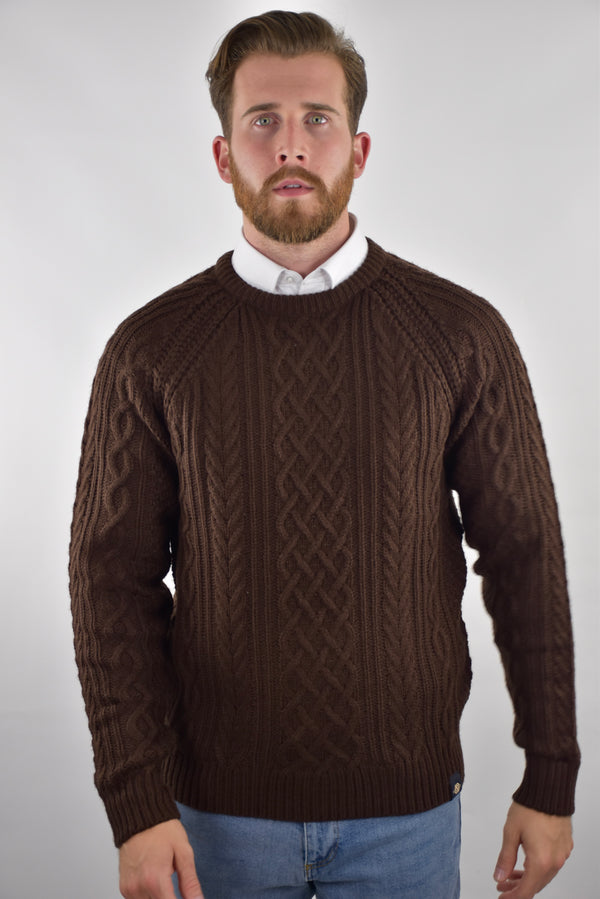 Humble Pioneer - Men's Dark Brown Fisherman Cable Knit Jumper