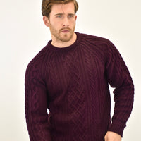 Men's burgundy 2025 cable knit jumper