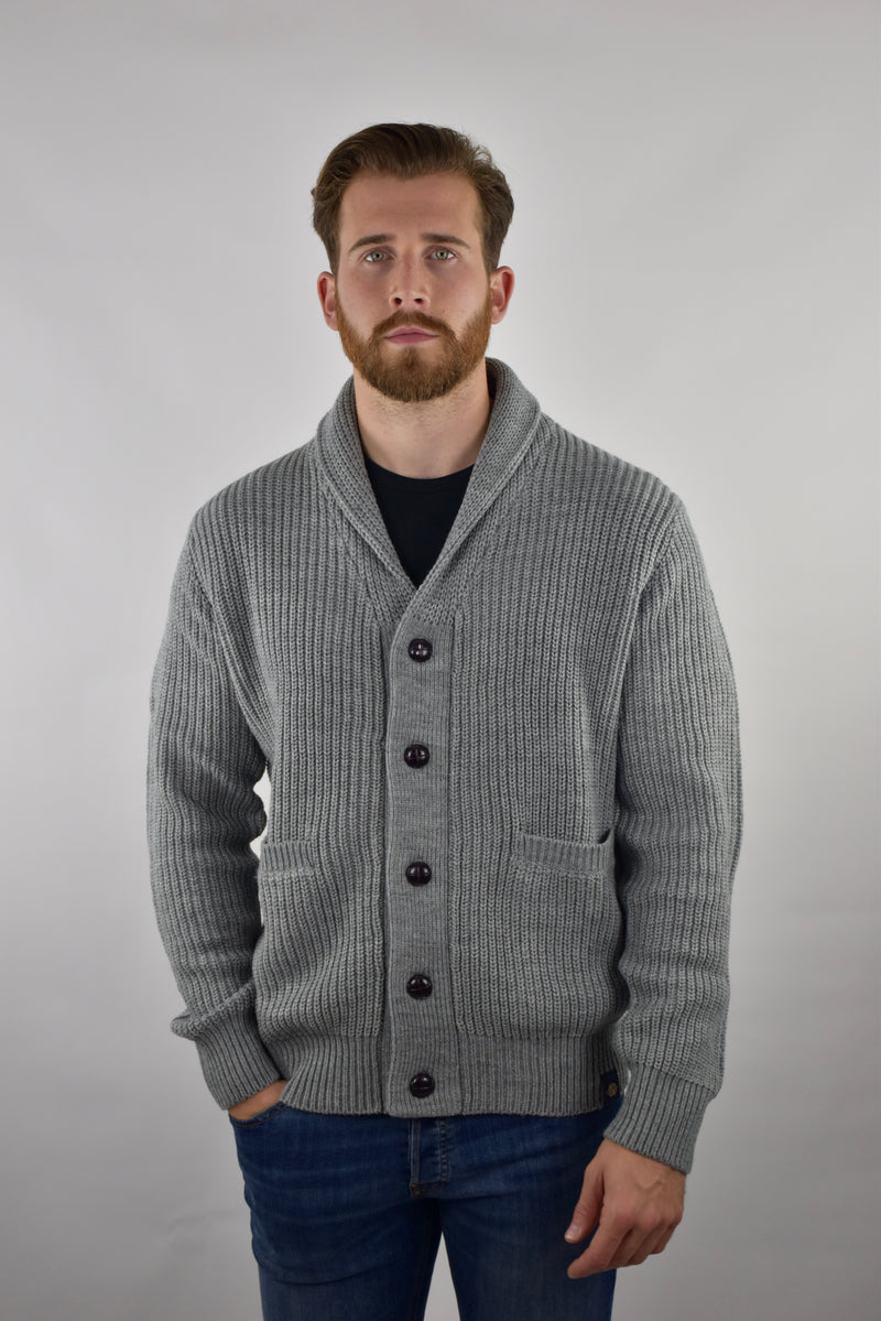 Humble Pioneer - Men's Grey Melange Wool Shawl Cardigan