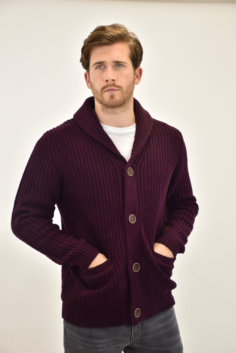 Humble Pioneer Timeless Mens Burgundy Lined Chunky Cardigan