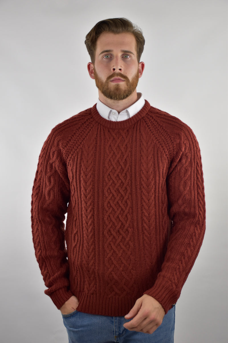 Humble Pioneer - Men's Rust Fisherman Cable Knit Jumper