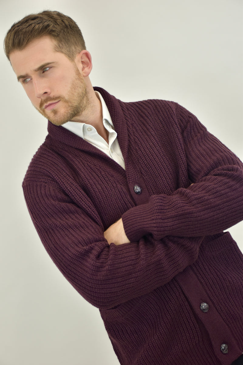 Humble Pioneer - Men's Burgundy Wool Shawl Cardigan