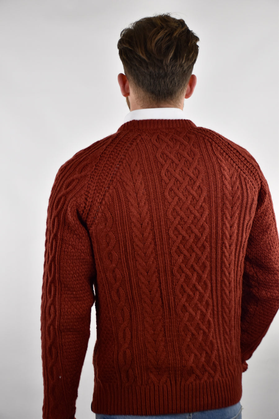 Mens red cable knit on sale sweater