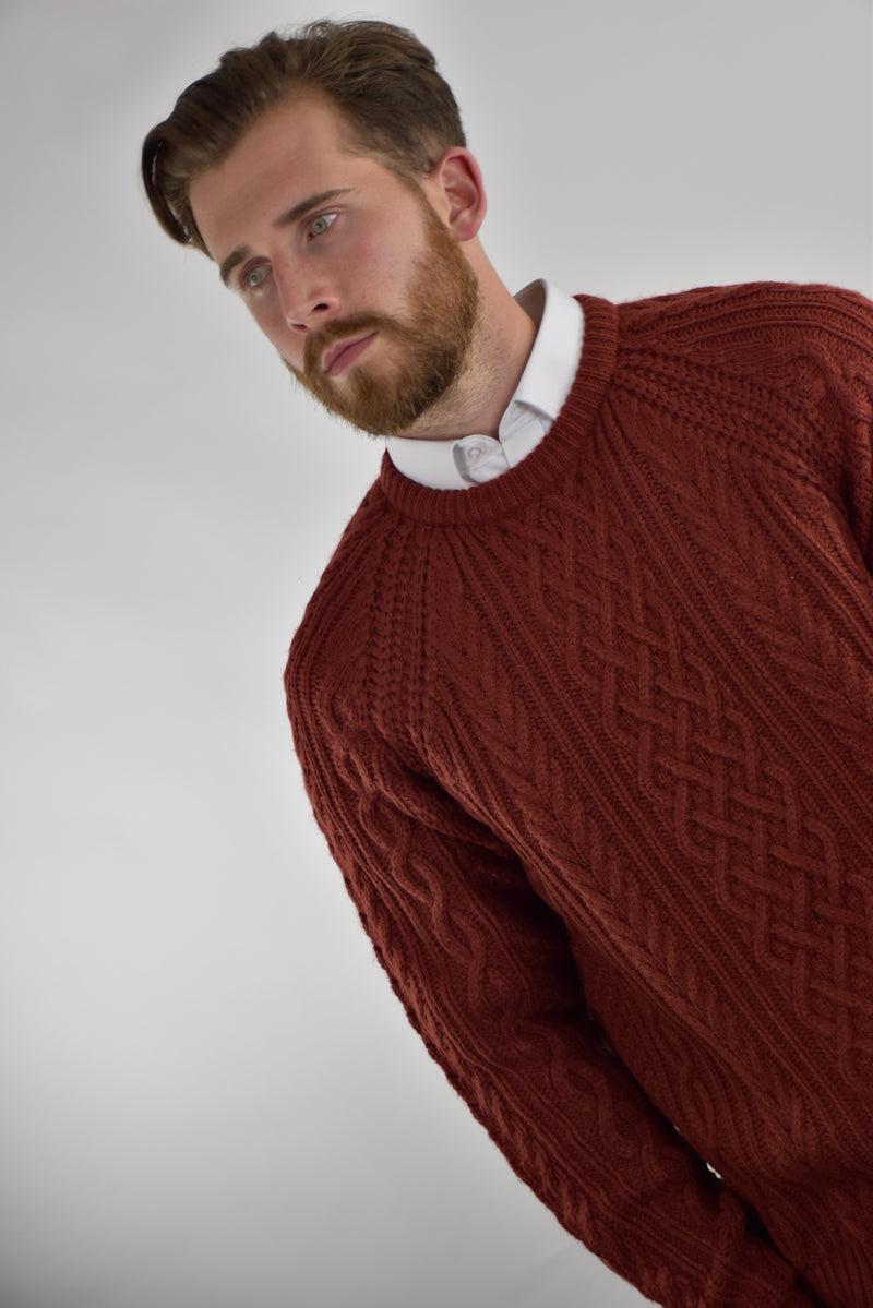 Humble Pioneer - Men's Rust Fisherman Cable Knit Jumper