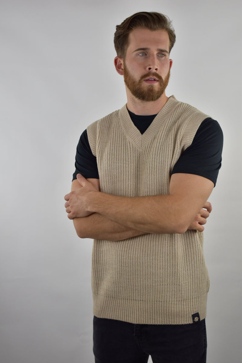 Humble Pioneer - Men's Oatmeal Half Cardigan Stitch Vest