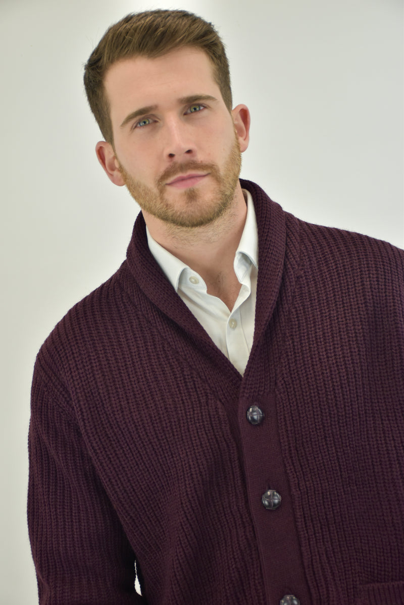 Humble Pioneer - Men's Burgundy Wool Shawl Cardigan