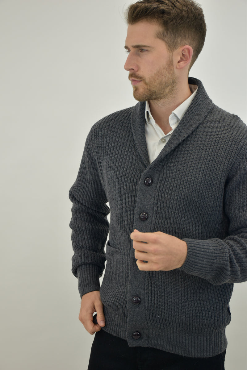 Humble Pioneer - Men's Charcoal Wool Shawl Cardigan