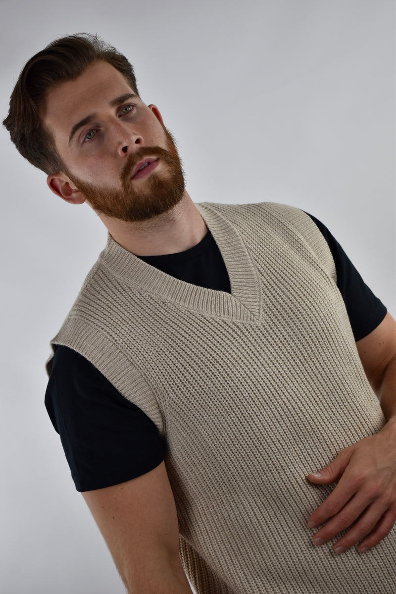 Humble Pioneer - Men's Oatmeal Half Cardigan Stitch Vest