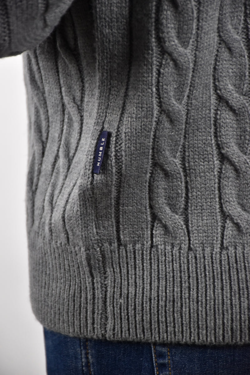 Humble Pioneer - Men's Mid Charcoal Cable Wool Crew Neck