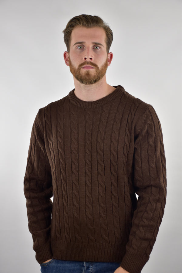 Humble Pioneer - Men's Dark Brown Cable Wool Crew Neck