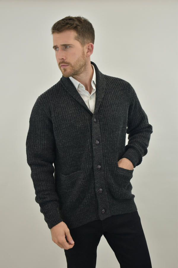 Humble Pioneer - Men's Black Wool Shawl Cardigan