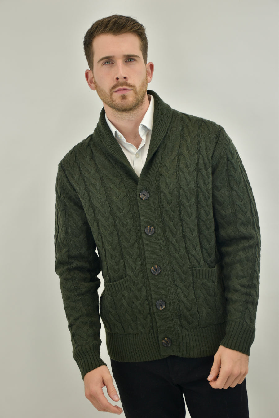 Mens cable shop knit shawl cardigan