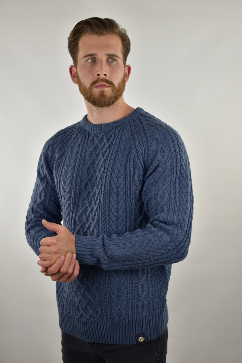 Humble Pioneer - Men's Denim Fisherman Cable Knit Jumper