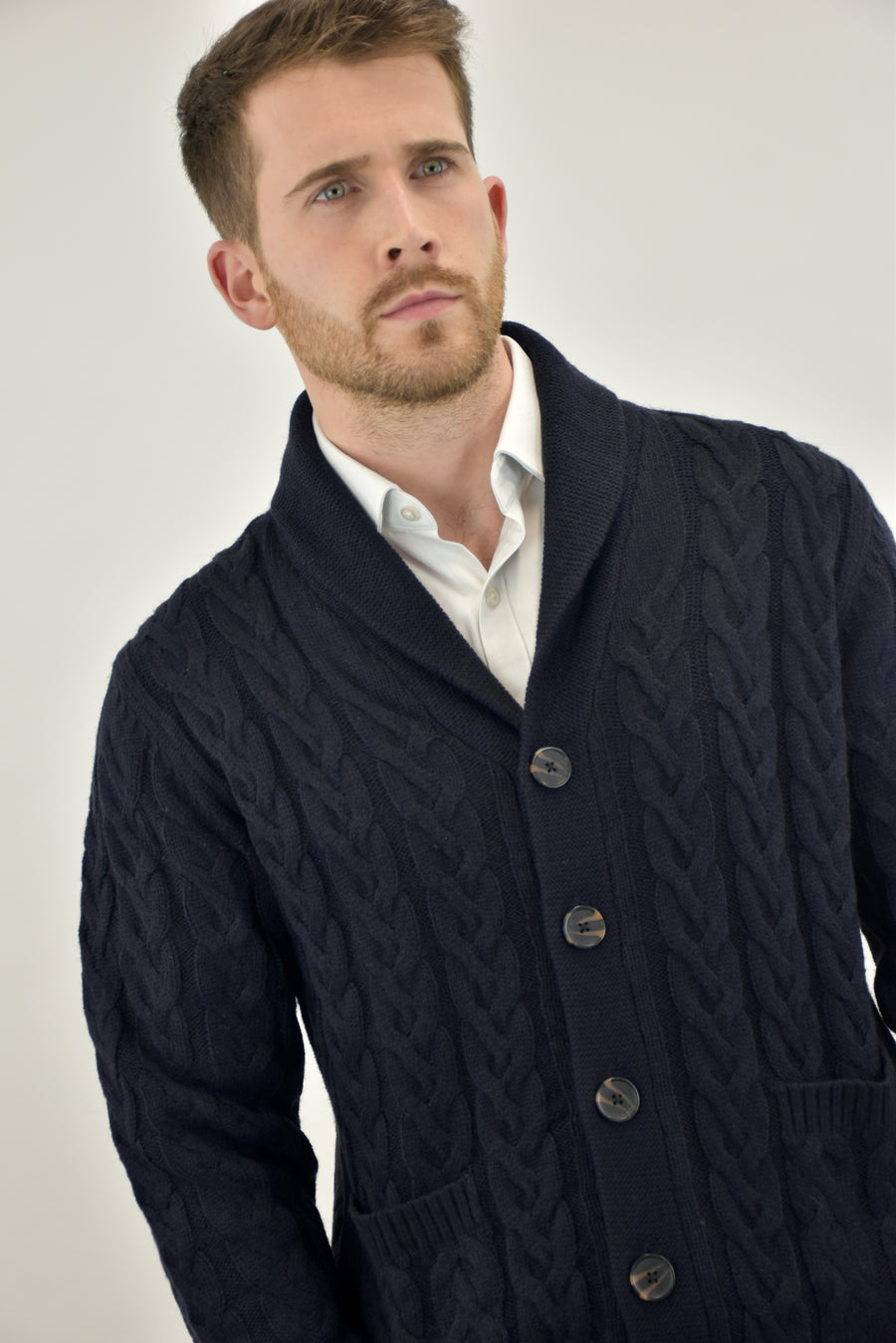 Mens navy blue on sale shawl collar cardigan