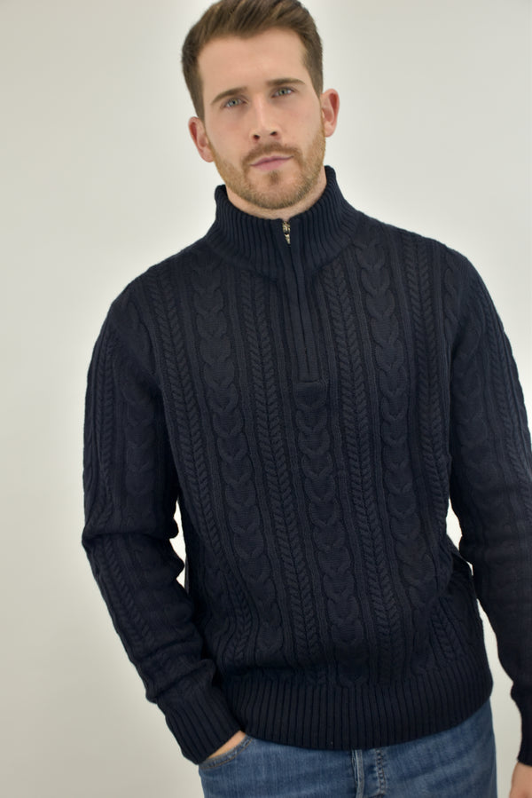 Humble Pioneer - Navy Cable Wool Half Zip