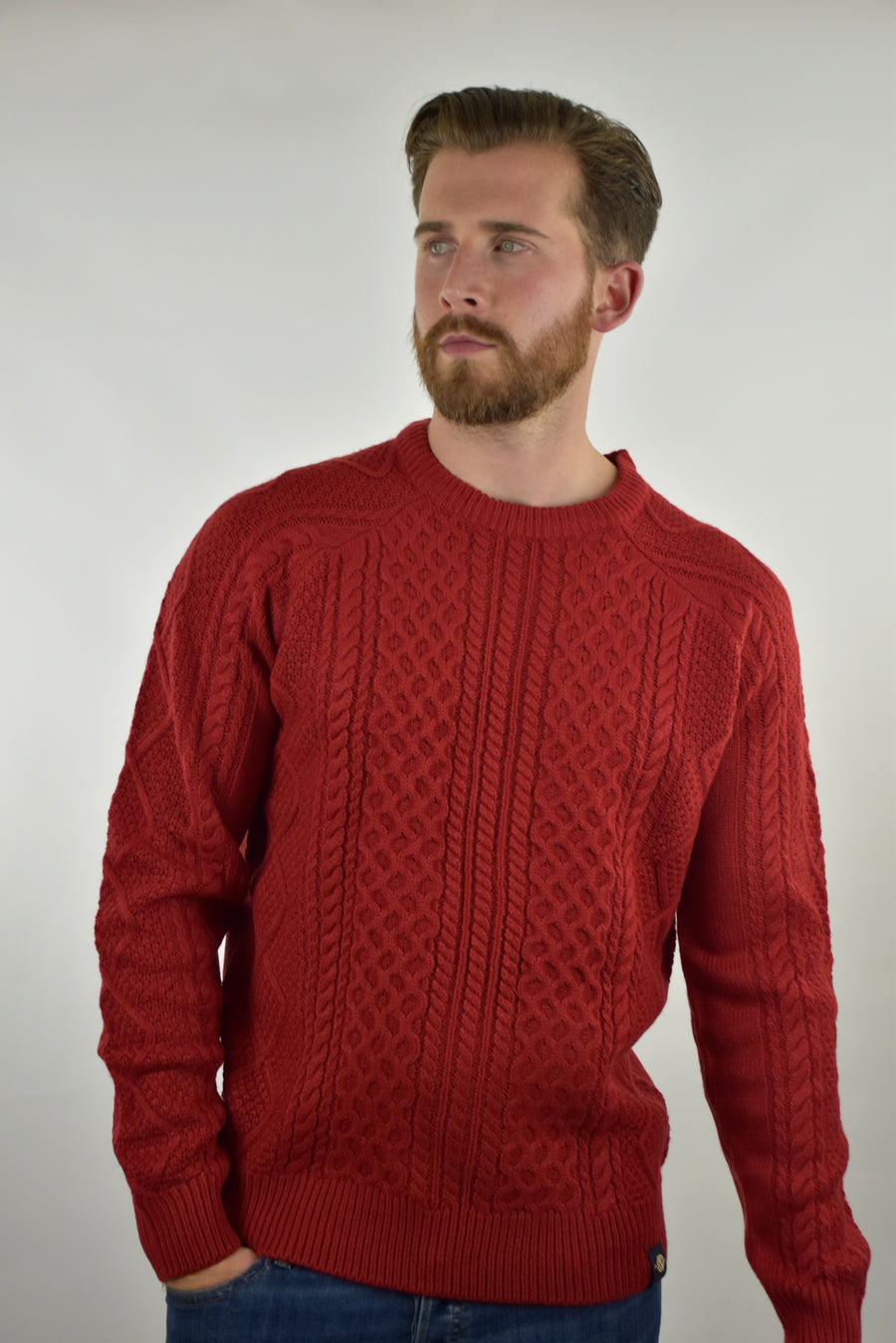 Humble Pioneer - Men's Red Cable Crew Neck