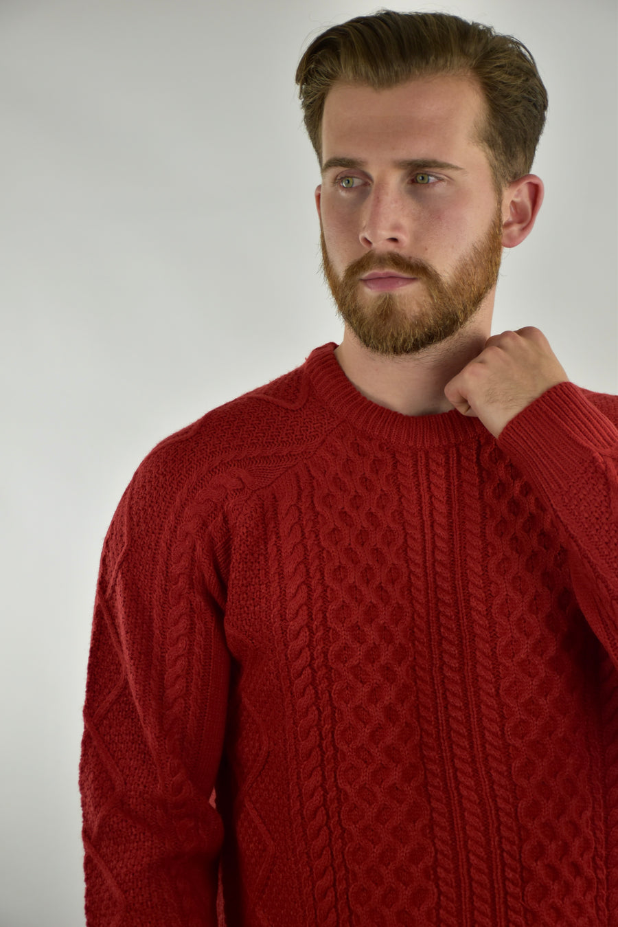 Humble Pioneer - Men's Red Cable Crew Neck