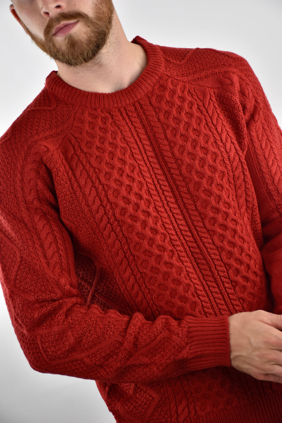 Humble Pioneer - Men's Red Cable Crew Neck