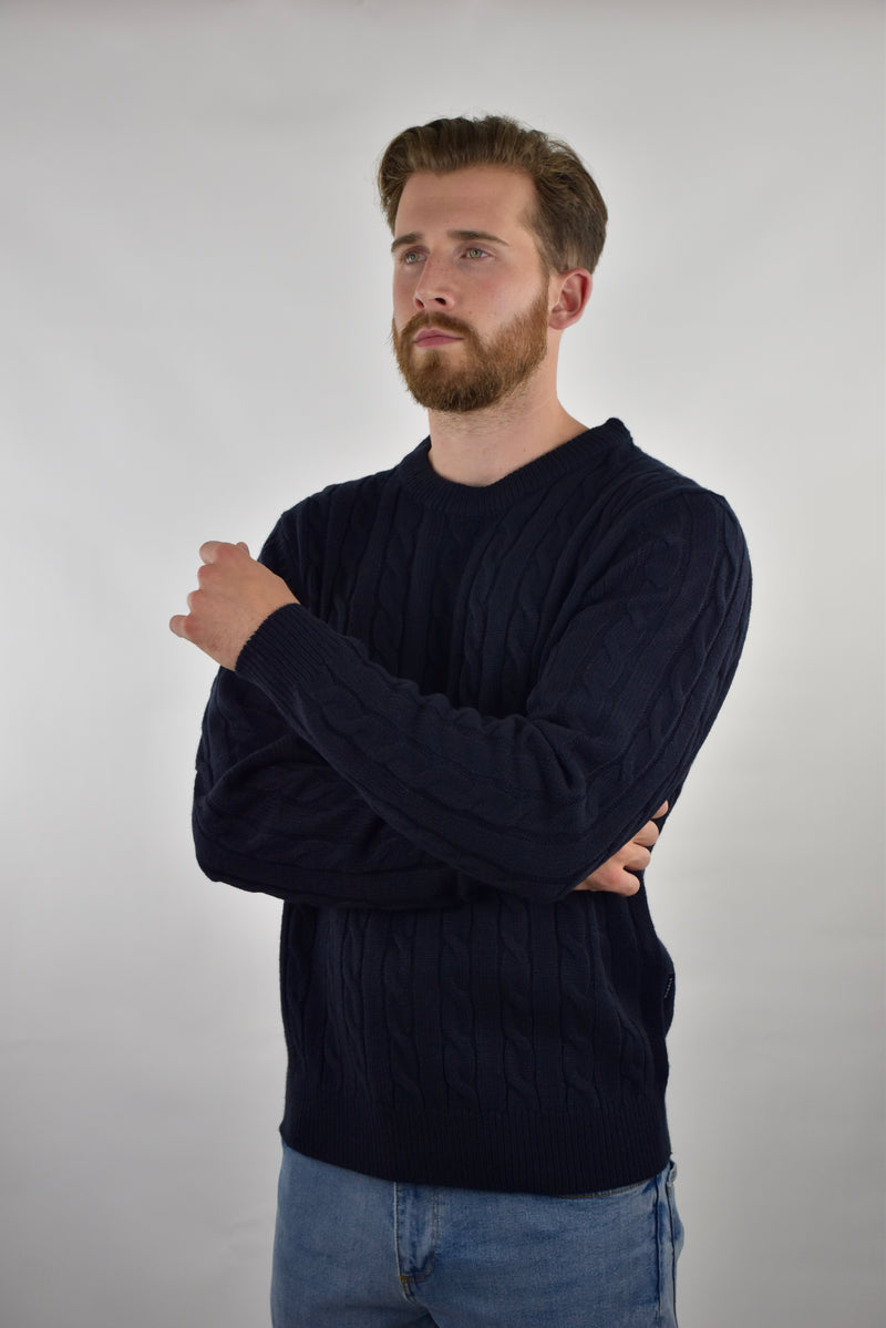 Humble Pioneer - Men's Navy Cable Wool Crew Neck