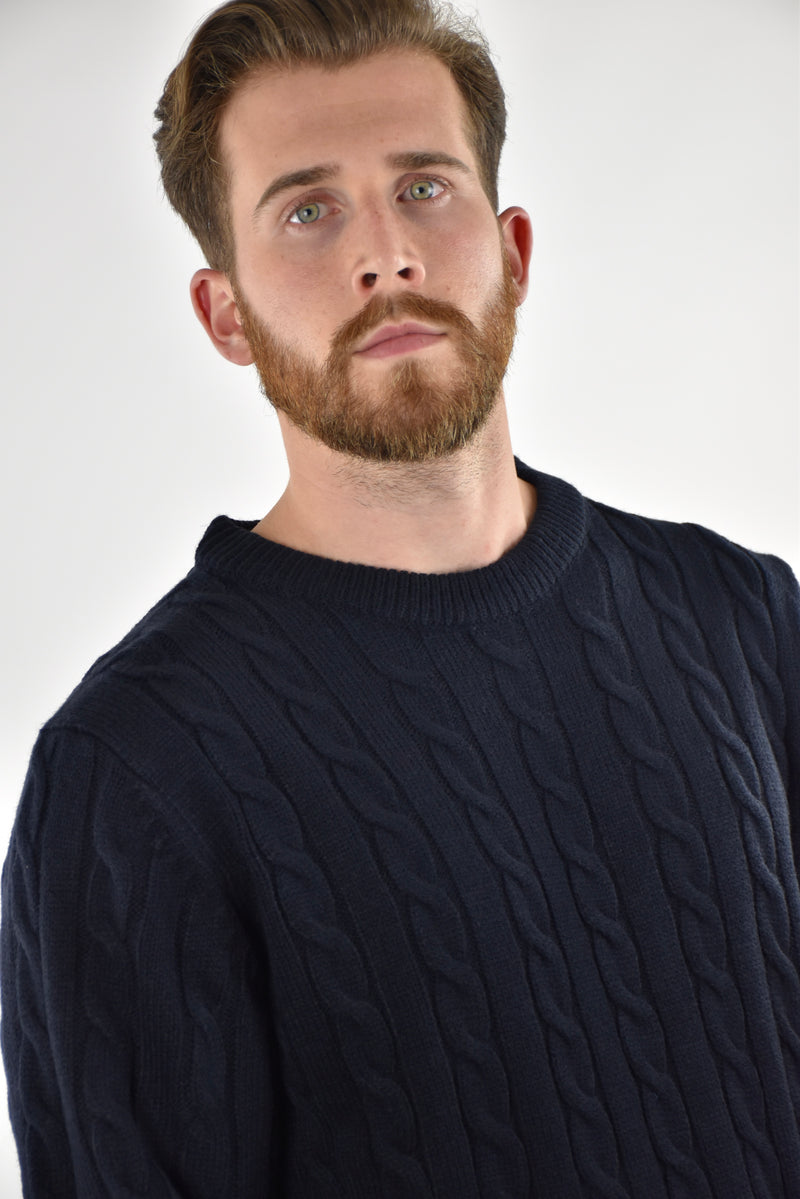 Humble Pioneer - Men's Navy Cable Wool Crew Neck