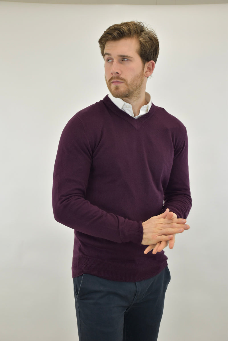 Humble Pioneer - Burgundy Soft Touch V Neck Jumper