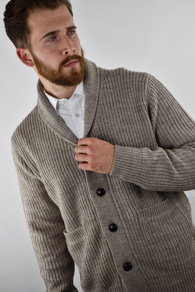 Humble Pioneer - Men's Stone Melange Wool Shawl Cardigan