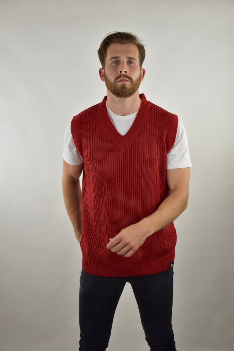 Humble Pioneer - Men's Red Half Cardigan Stitch Vest