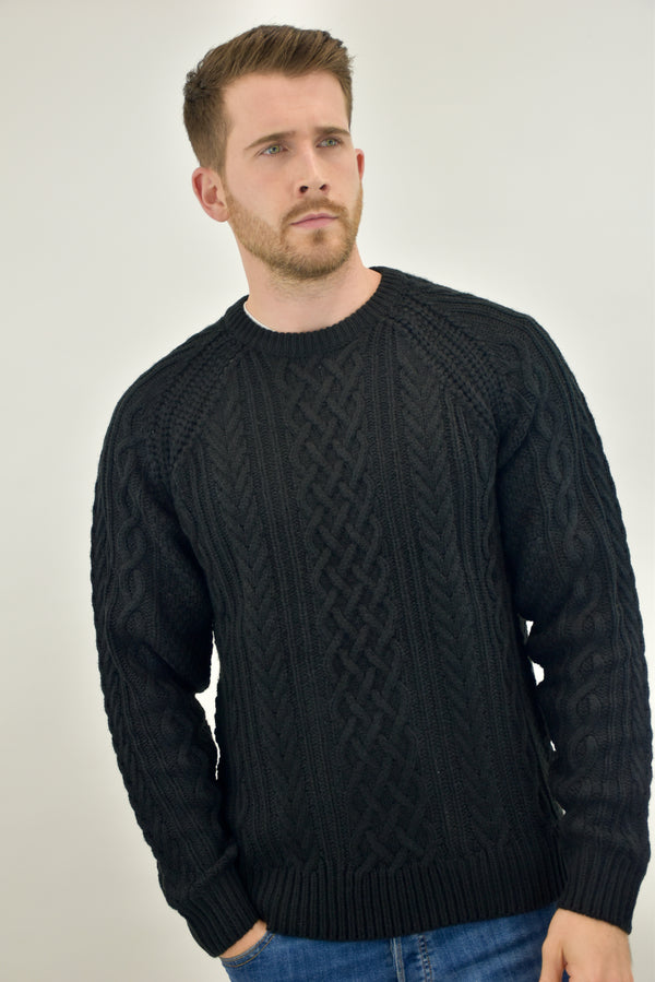 Humble Pioneer - Men's Black Fisherman Cable Knit Jumper